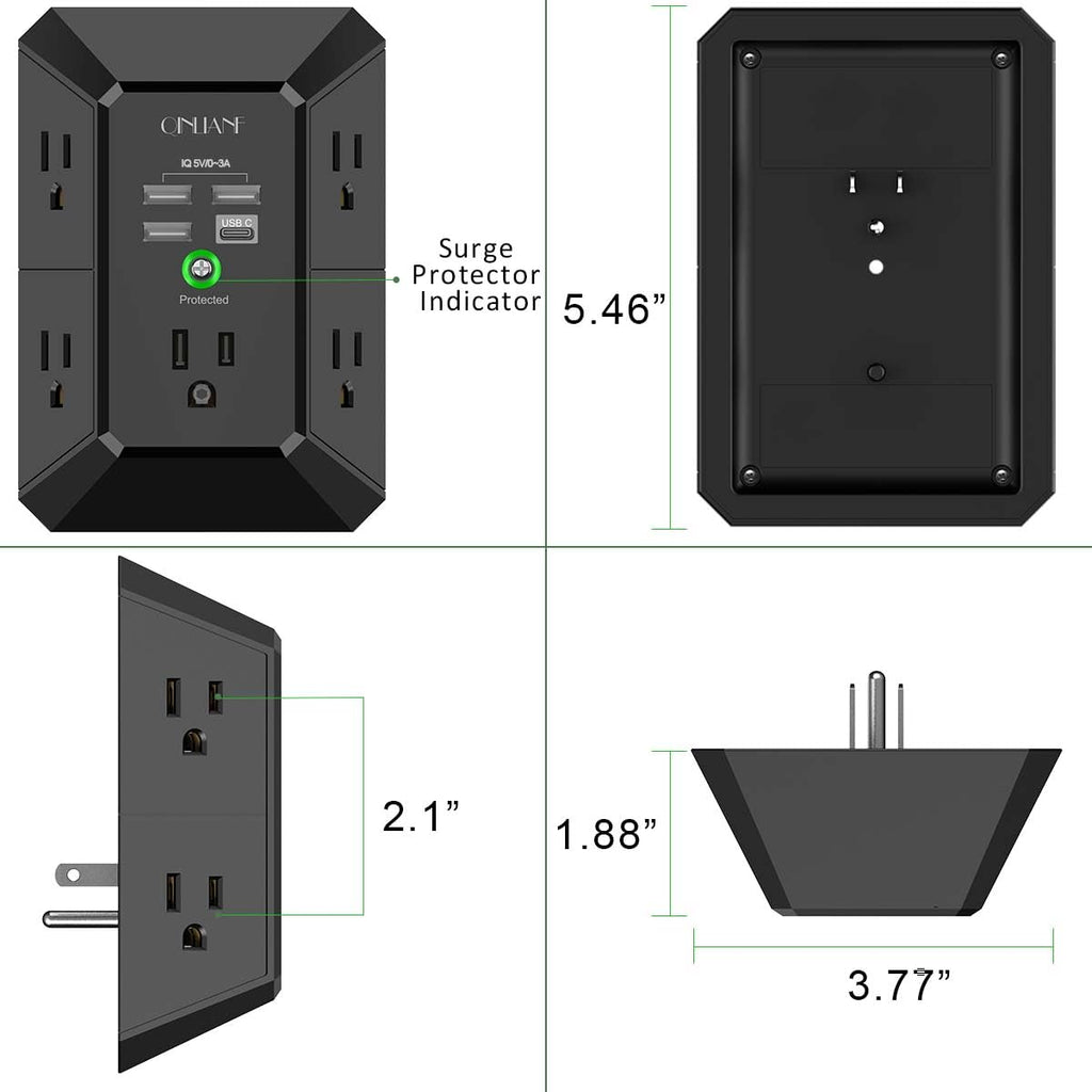 5-Outlet Wall Charger with USB Ports