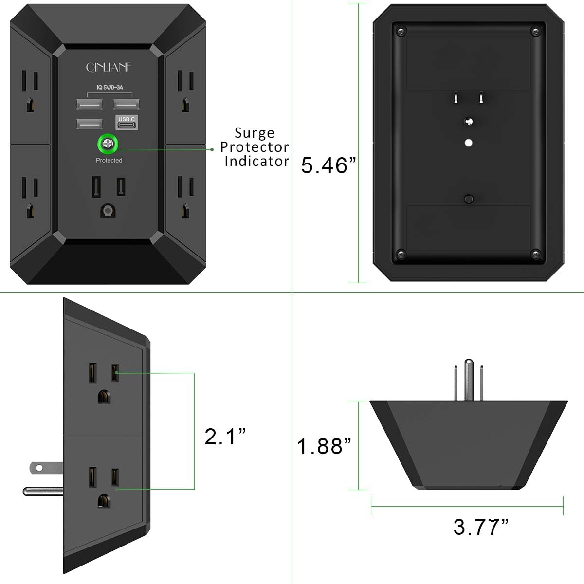 5-Outlet Wall Charger with USB Ports
