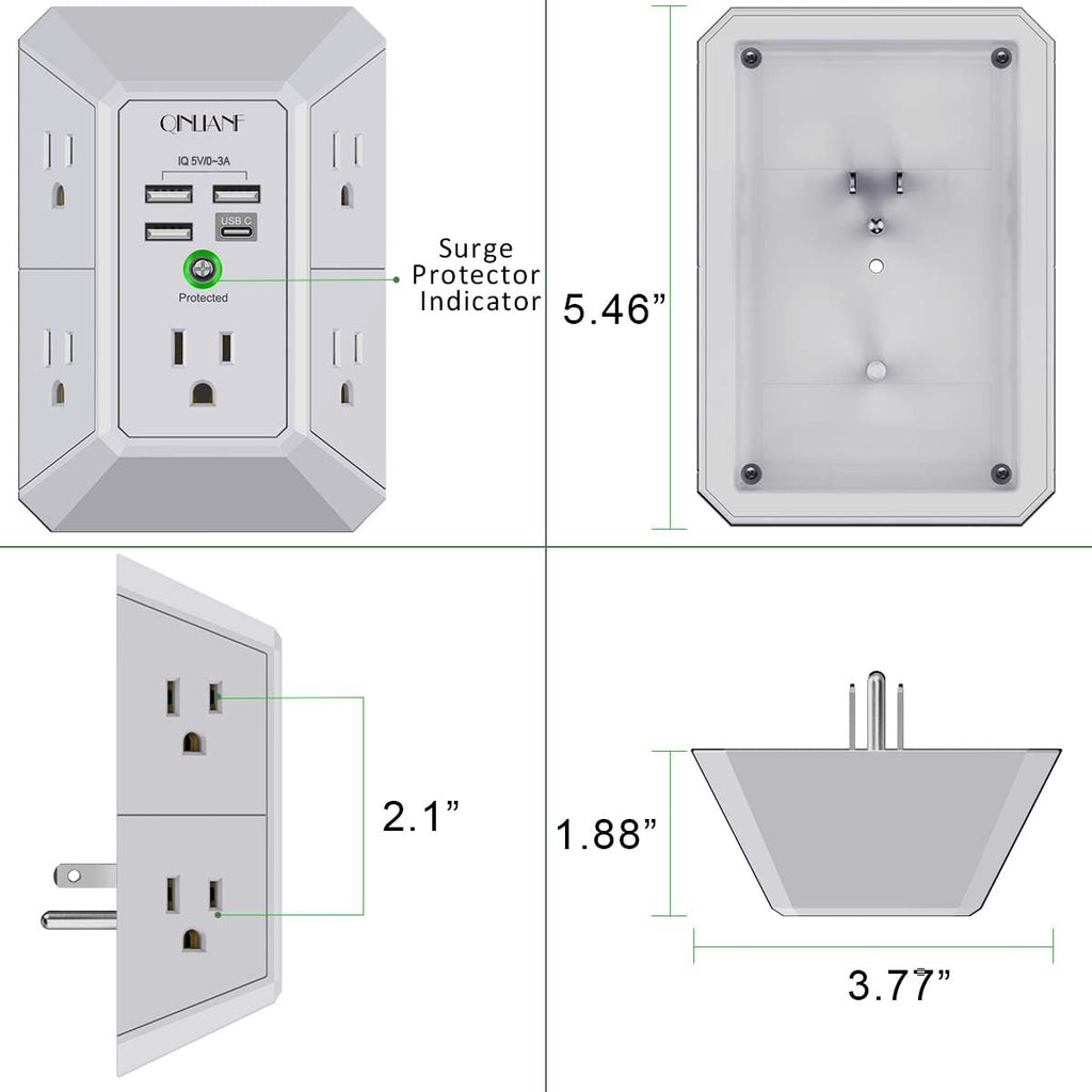 5-Outlet Wall Charger with USB Ports