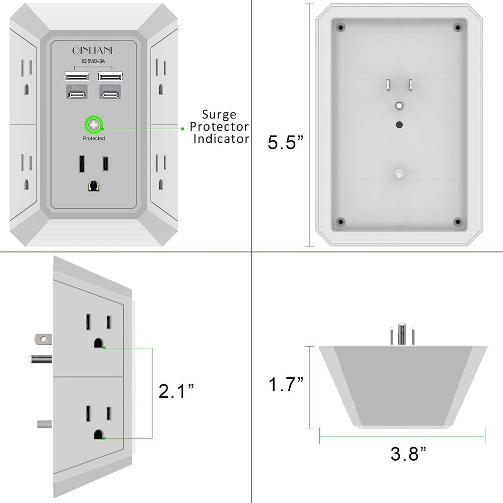 5-Outlet Wall Charger with USB Ports