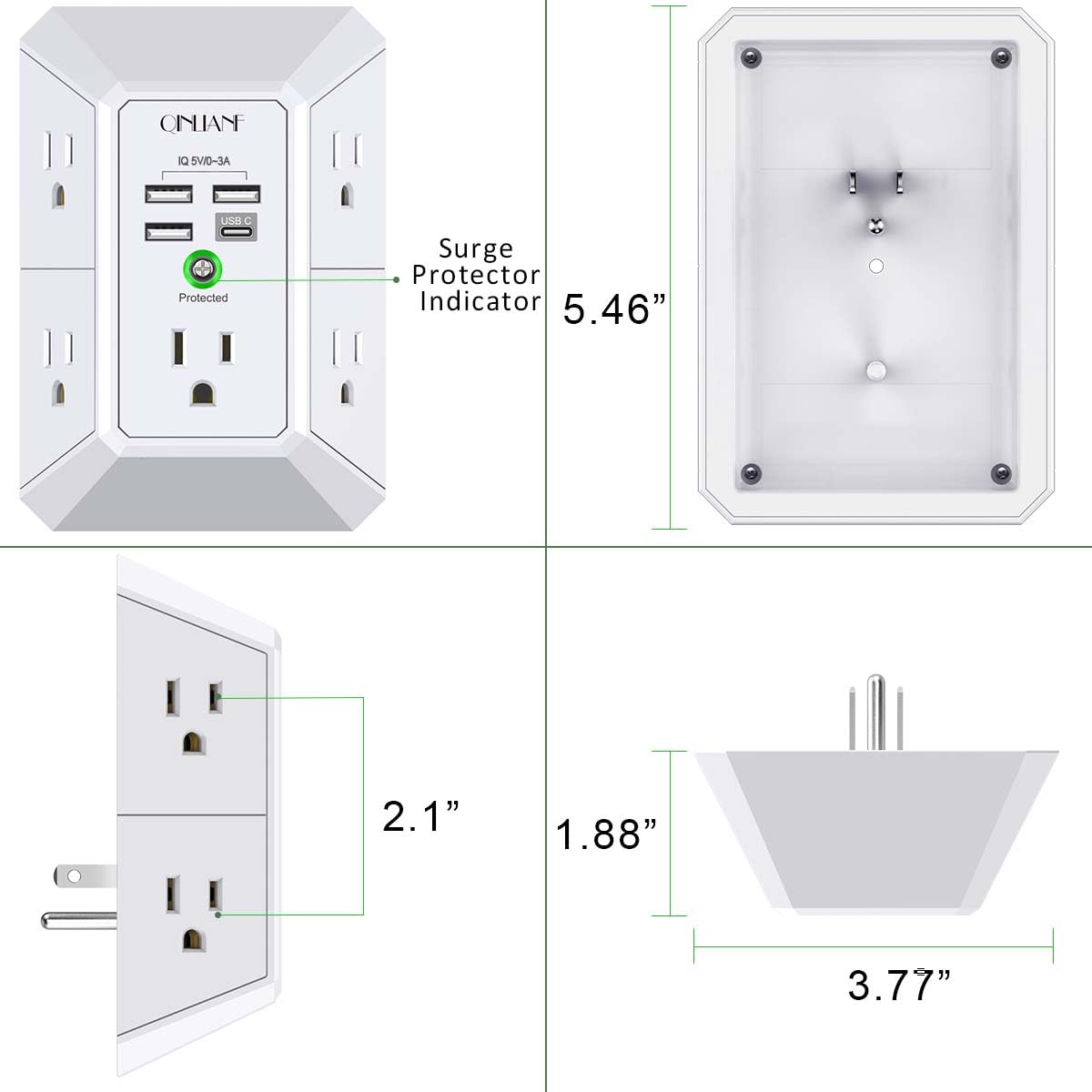 5-Outlet Wall Charger with USB Ports
