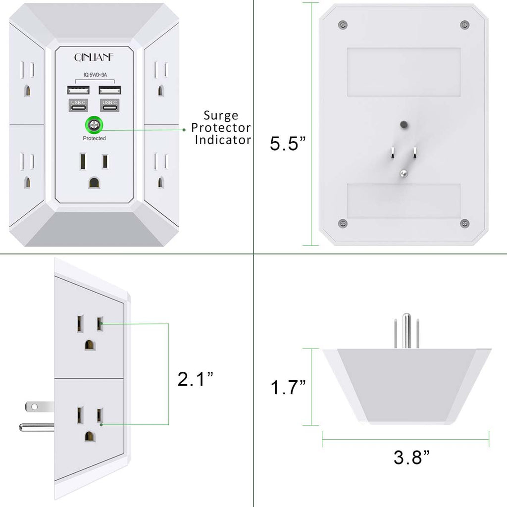 5-Outlet Wall Charger with USB Ports