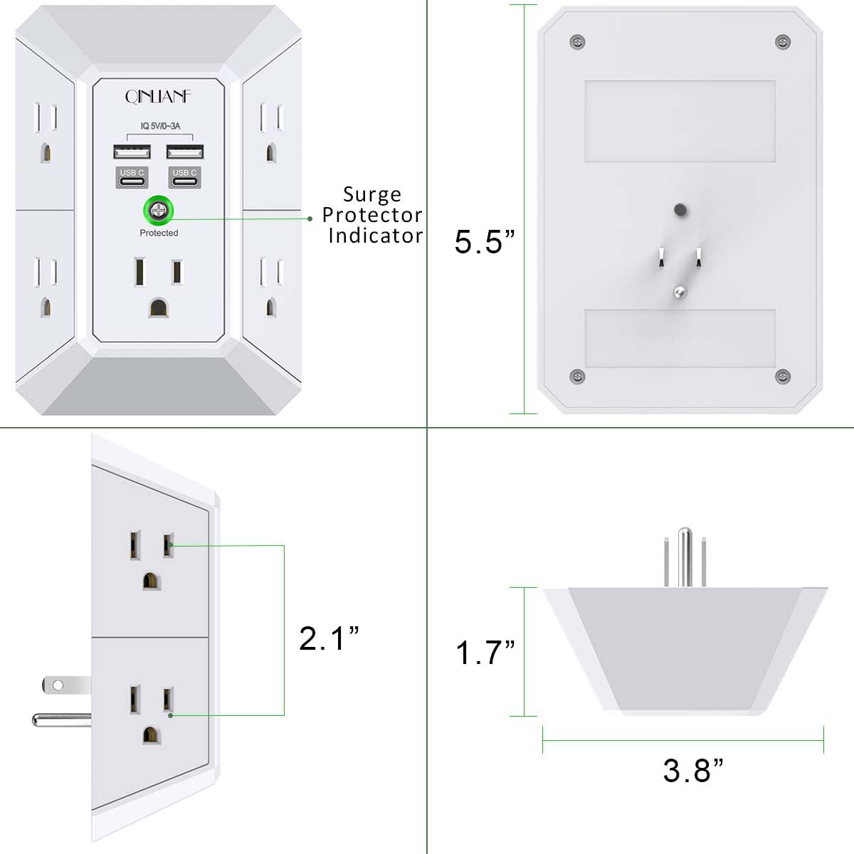 5-Outlet Wall Charger with USB Ports