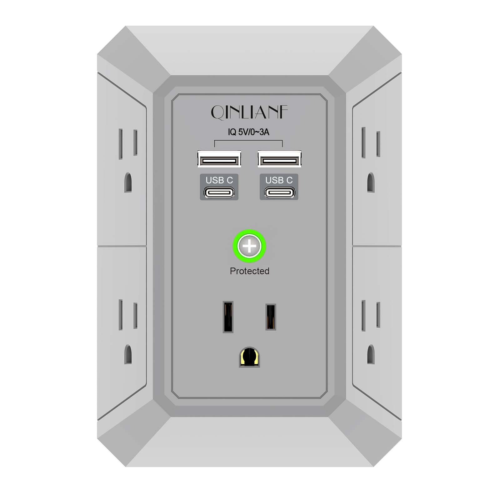 5-Outlet Wall Charger with USB Ports