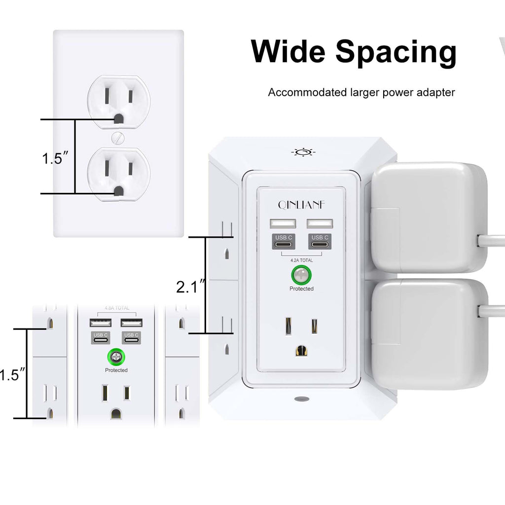 5-Outlet Wall Charger with USB Ports