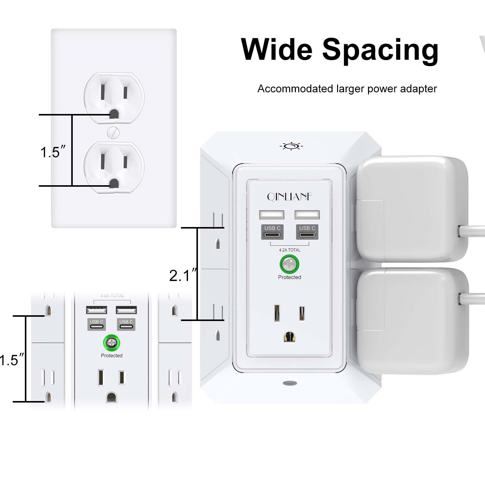 5-Outlet Wall Charger with USB Ports