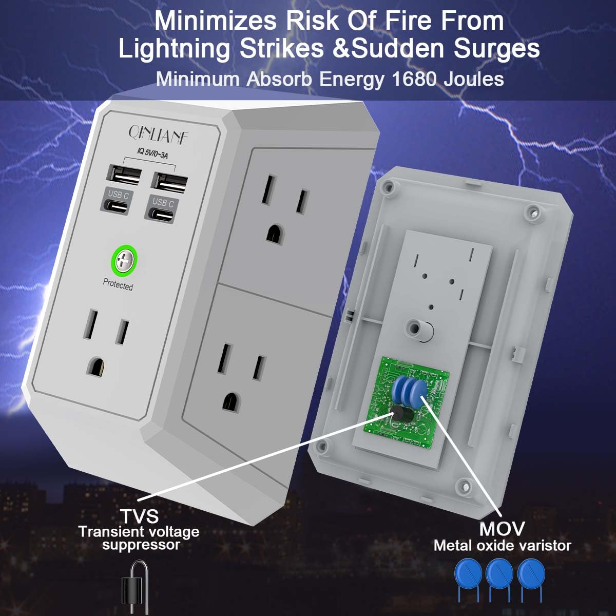 5-Outlet Wall Charger with USB Ports