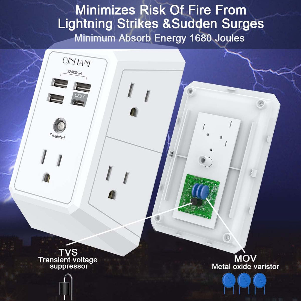 5-Outlet Wall Charger with USB Ports