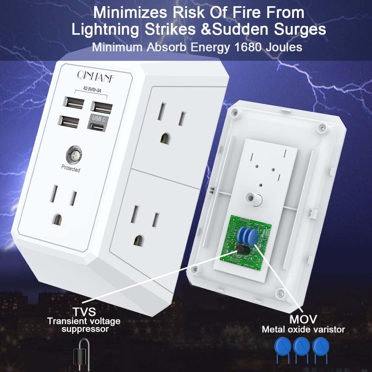 5-Outlet Wall Charger with USB Ports