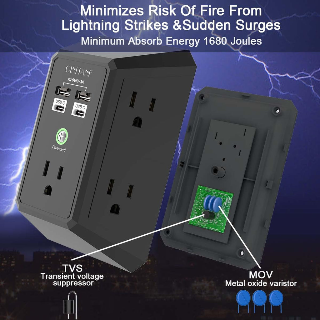 5-Outlet Wall Charger with USB Ports