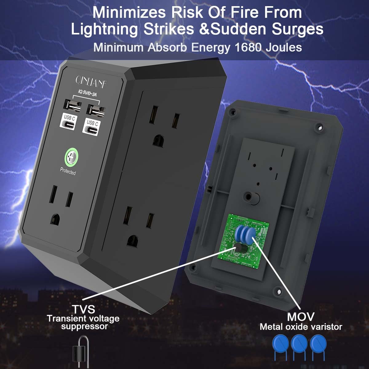 5-Outlet Wall Charger with USB Ports