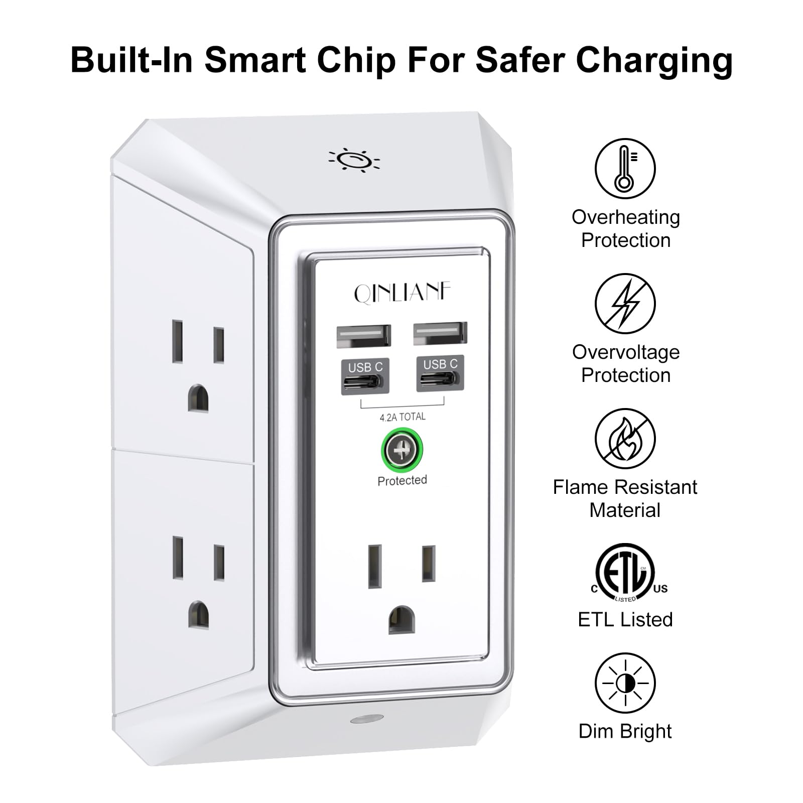 5-Outlet Wall Charger with USB Ports