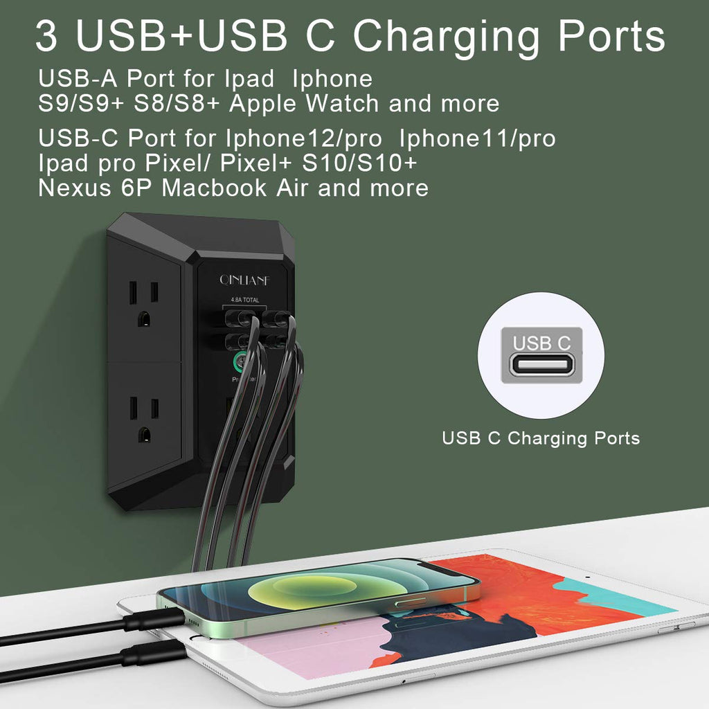 5-Outlet Wall Charger with USB Ports