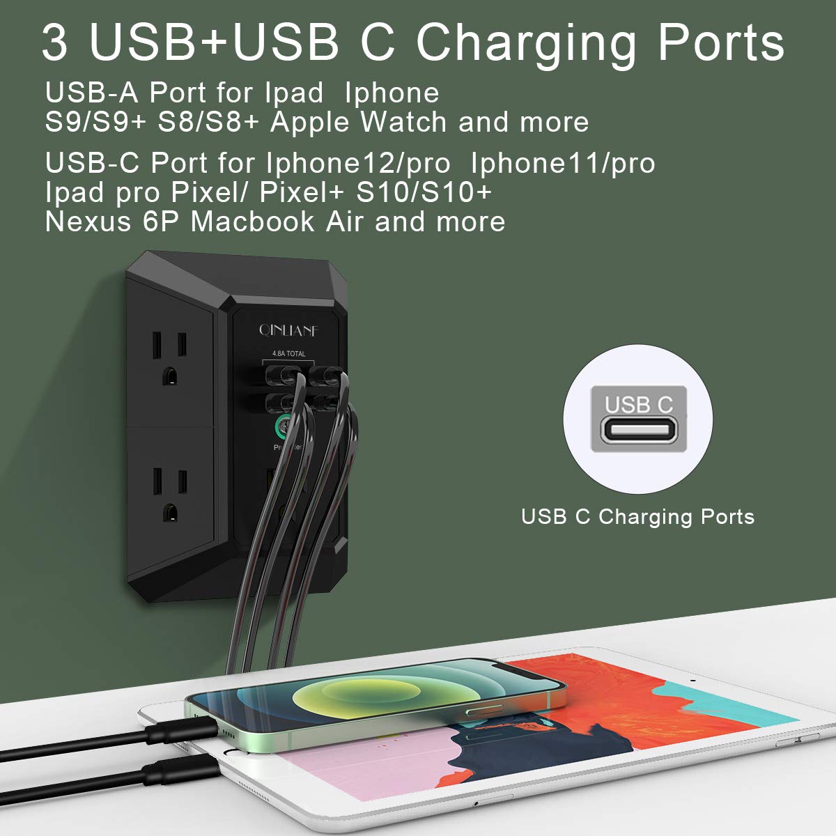 5-Outlet Wall Charger with USB Ports