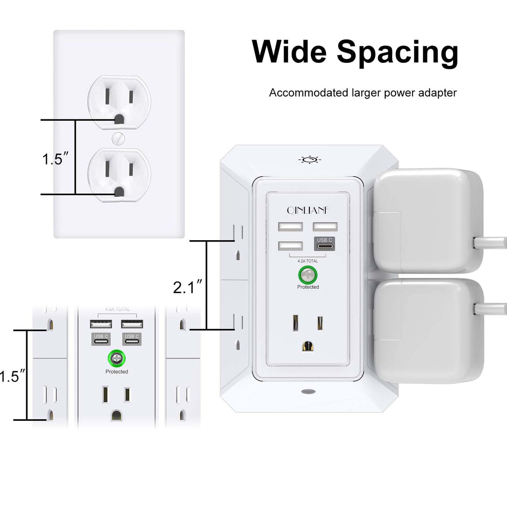 5-Outlet Wall Charger with USB Ports