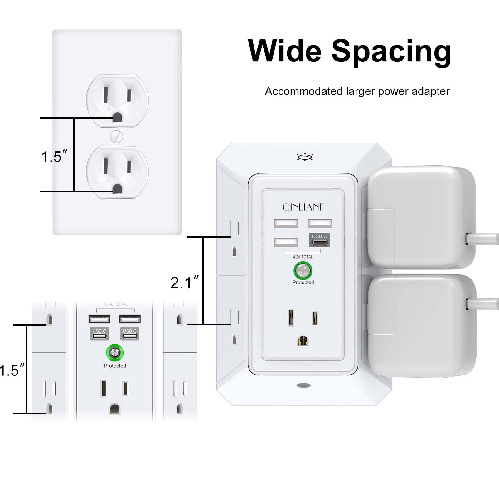 5-Outlet Wall Charger with USB Ports