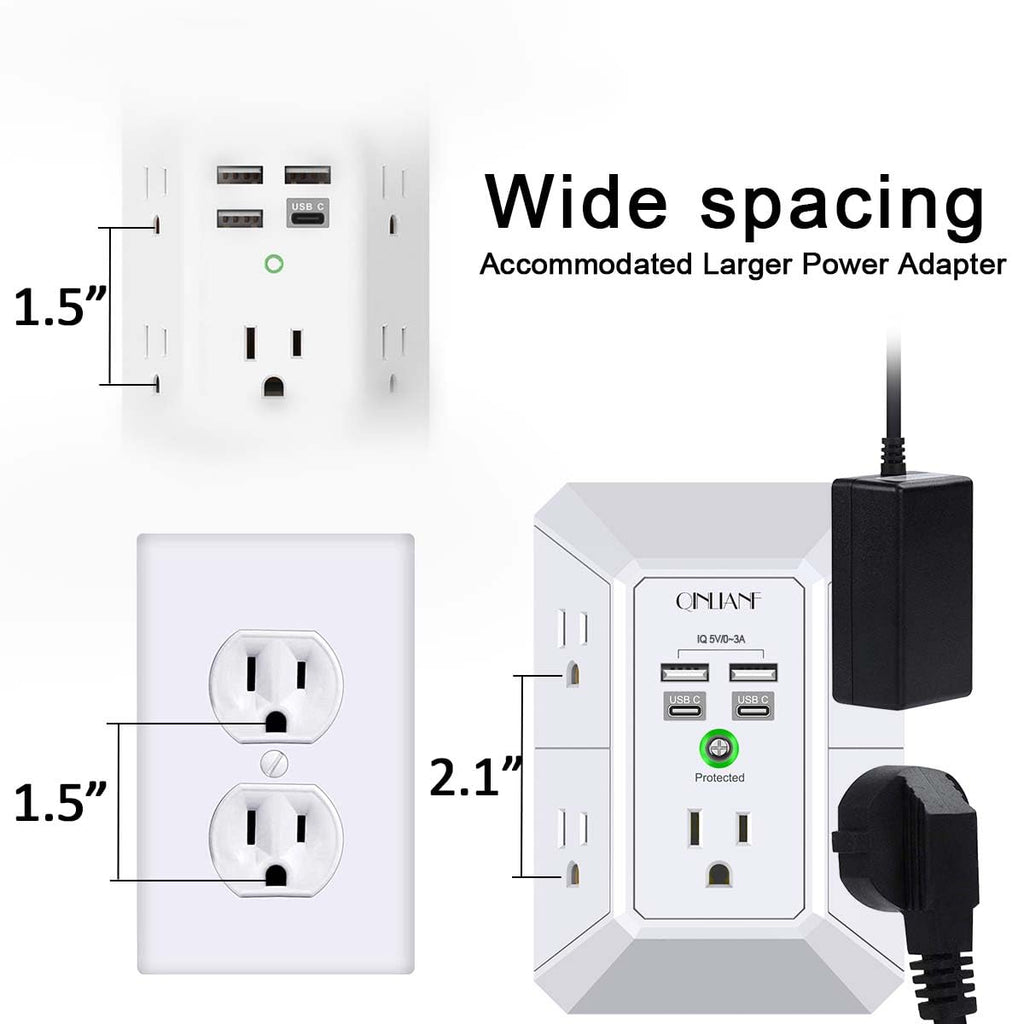 5-Outlet Wall Charger with USB Ports