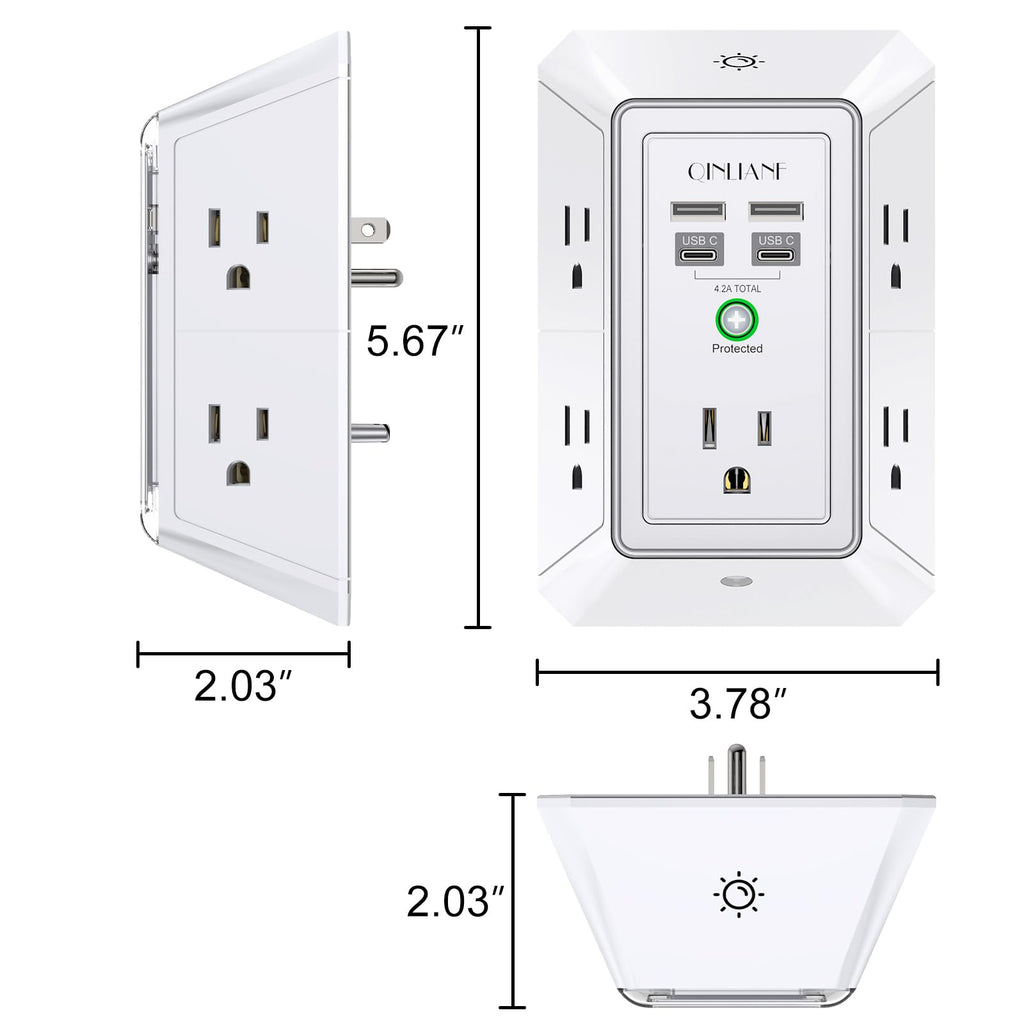 5-Outlet Wall Charger with USB Ports