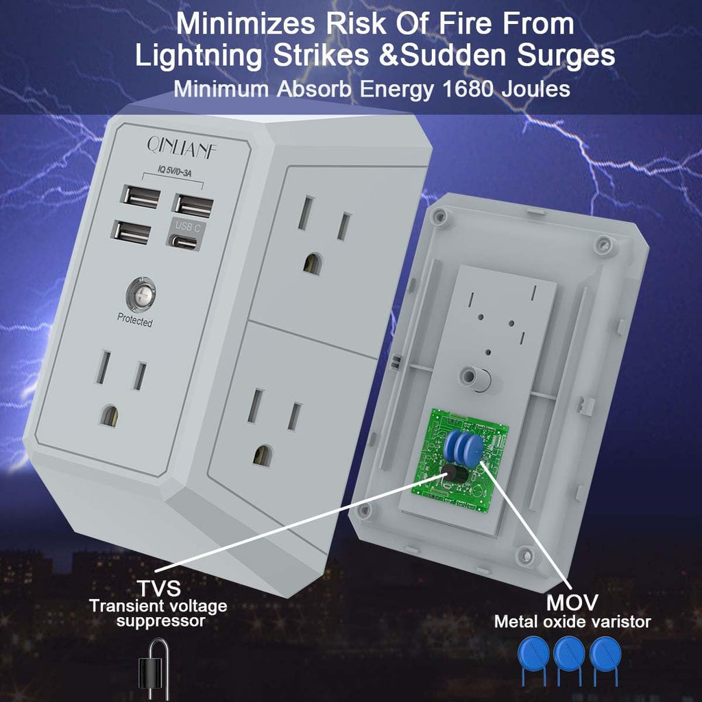 5-Outlet Wall Charger with USB Ports