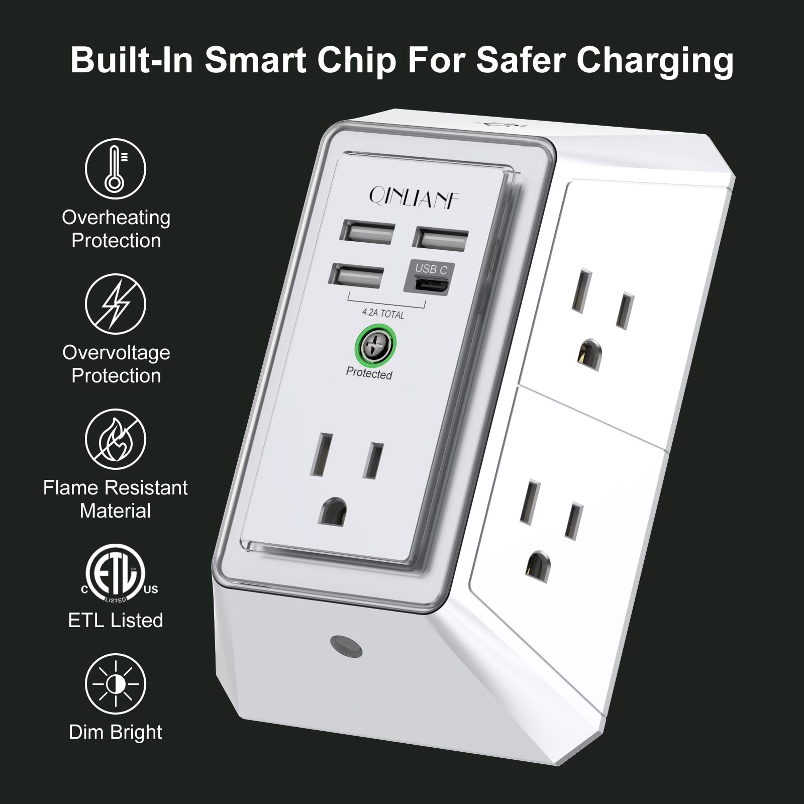 5-Outlet Wall Charger with USB Ports
