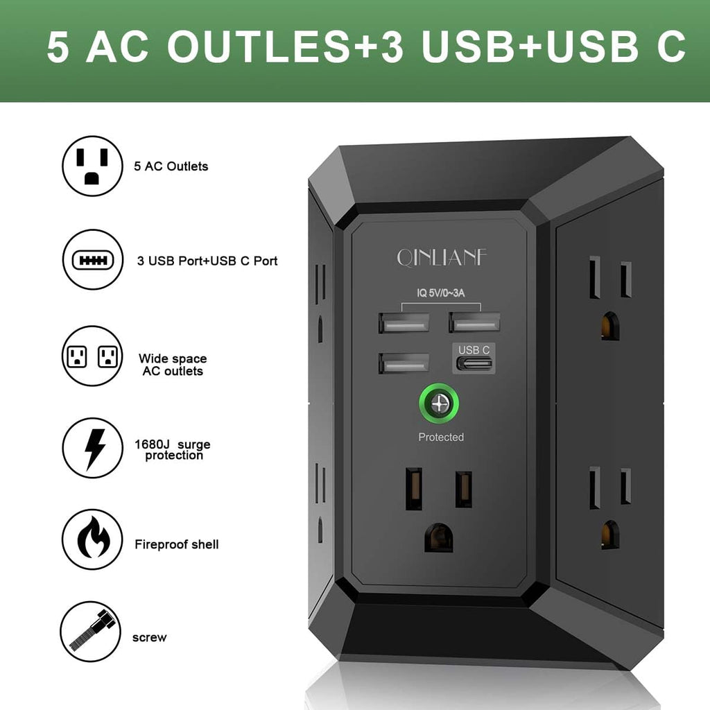 5-Outlet Wall Charger with USB Ports