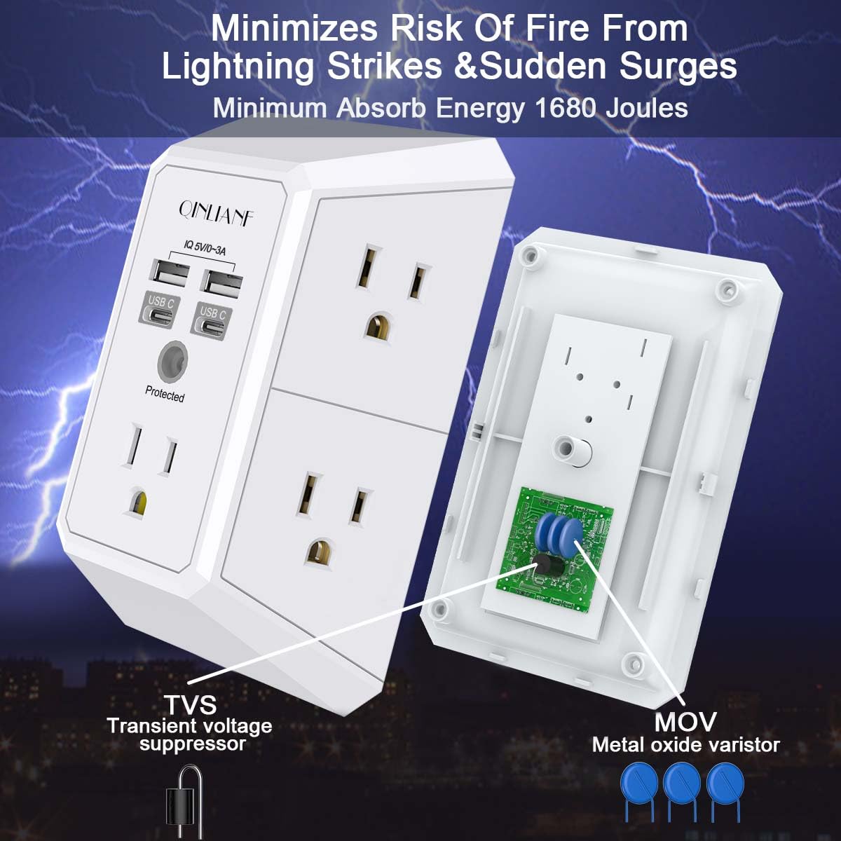 5-Outlet Wall Charger with USB Ports