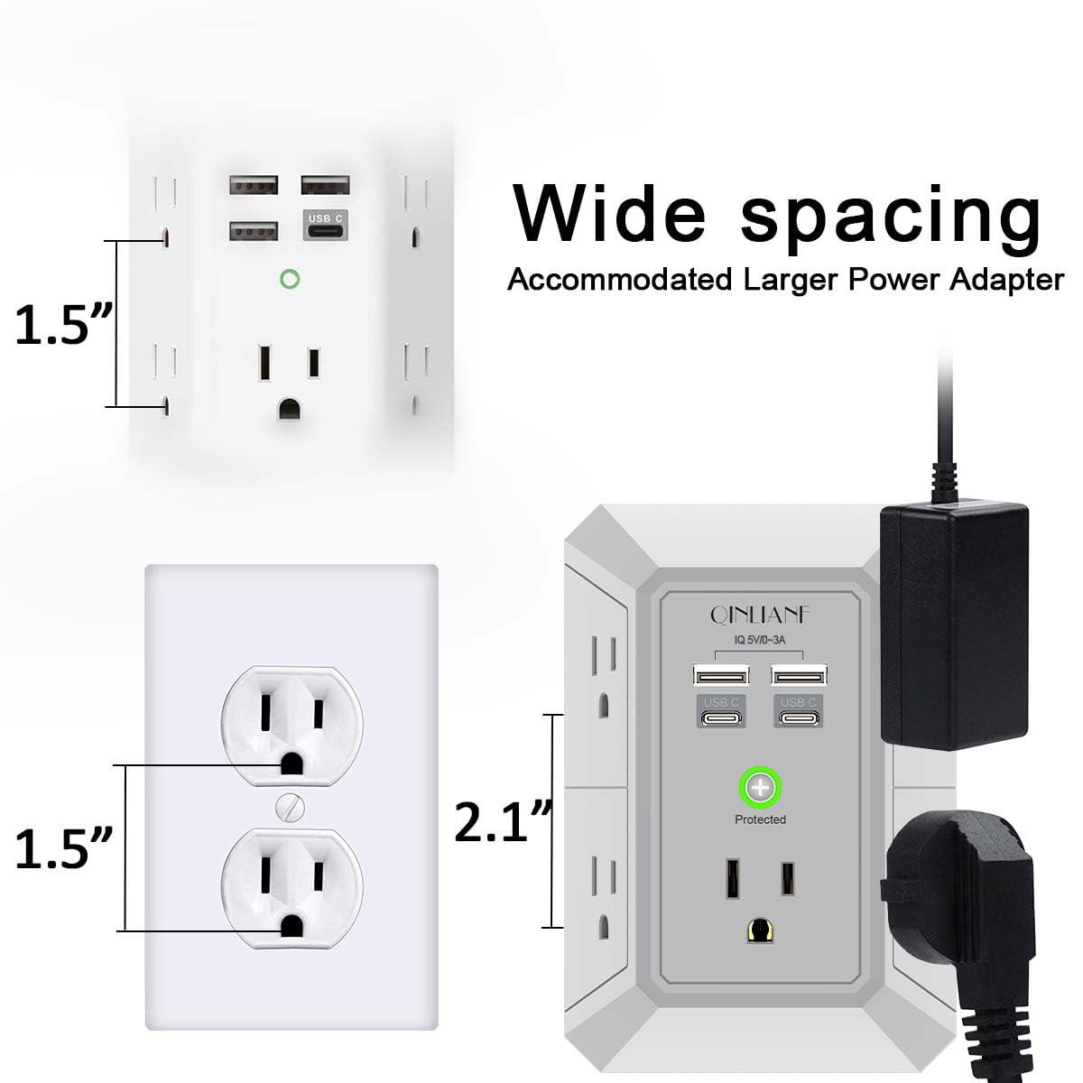 5-Outlet Wall Charger with USB Ports