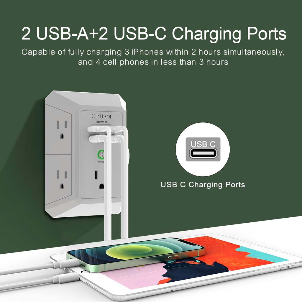 5-Outlet Wall Charger with USB Ports