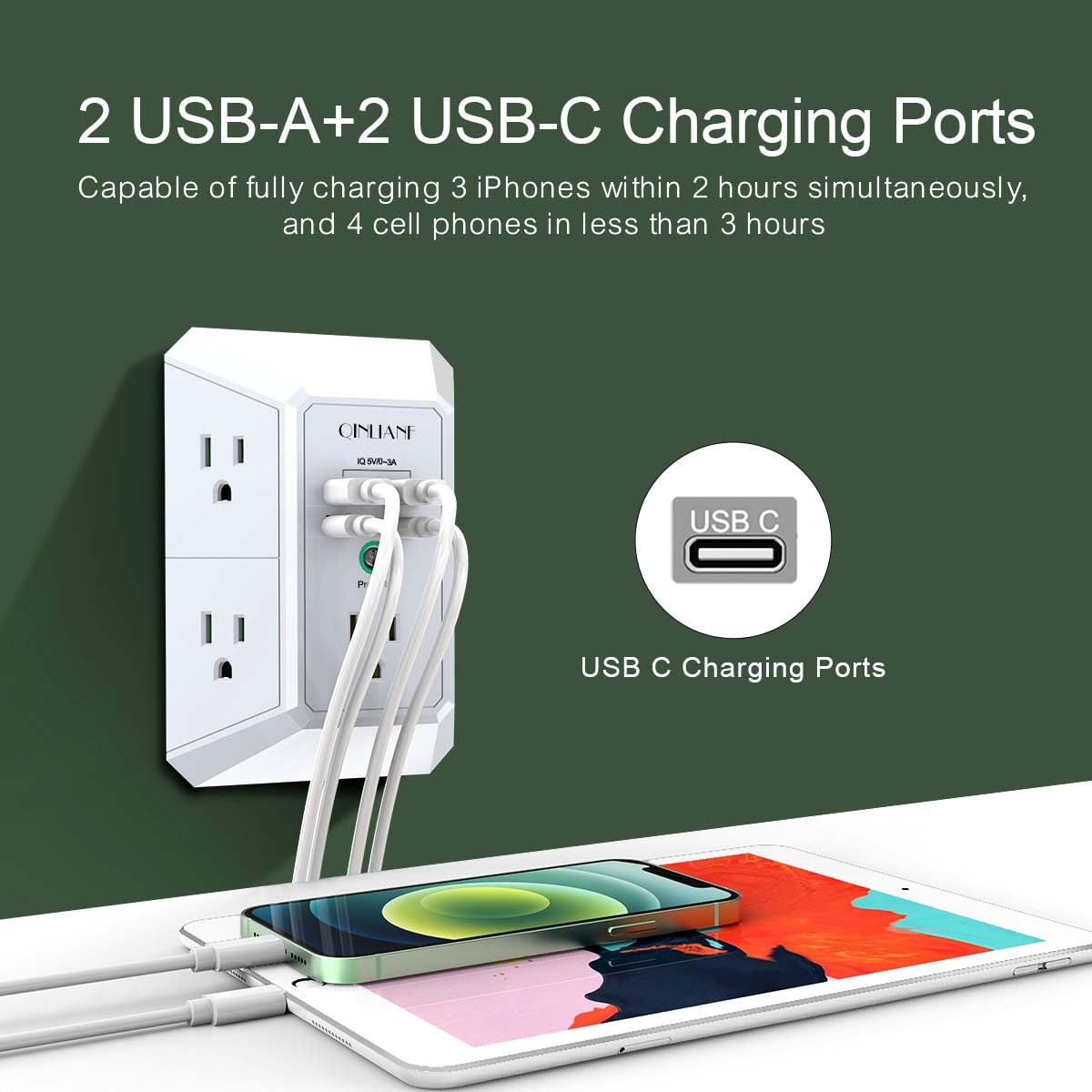 5-Outlet Wall Charger with USB Ports