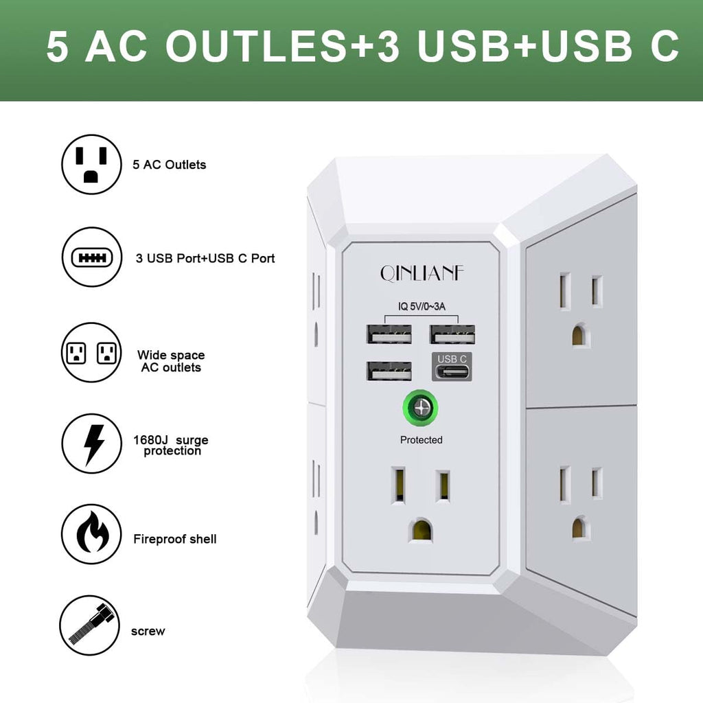 5-Outlet Wall Charger with USB Ports