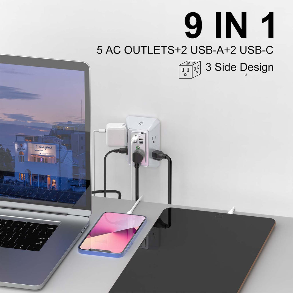 5-Outlet Wall Charger with USB Ports