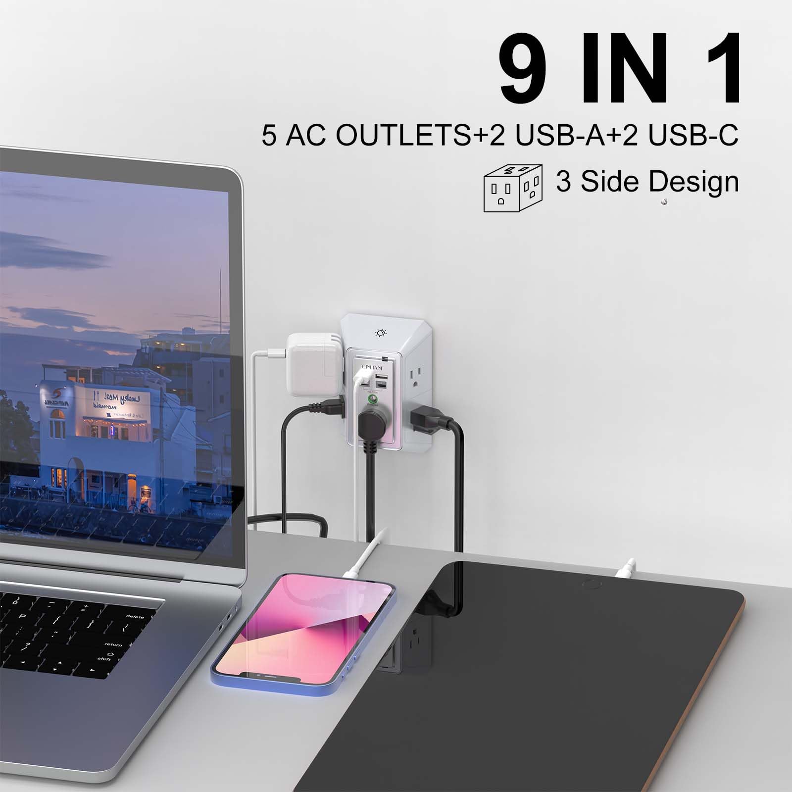 5-Outlet Wall Charger with USB Ports