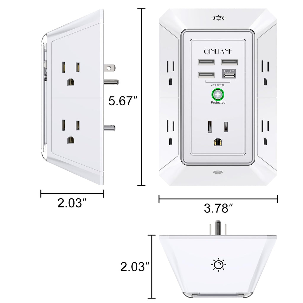 5-Outlet Wall Charger with USB Ports