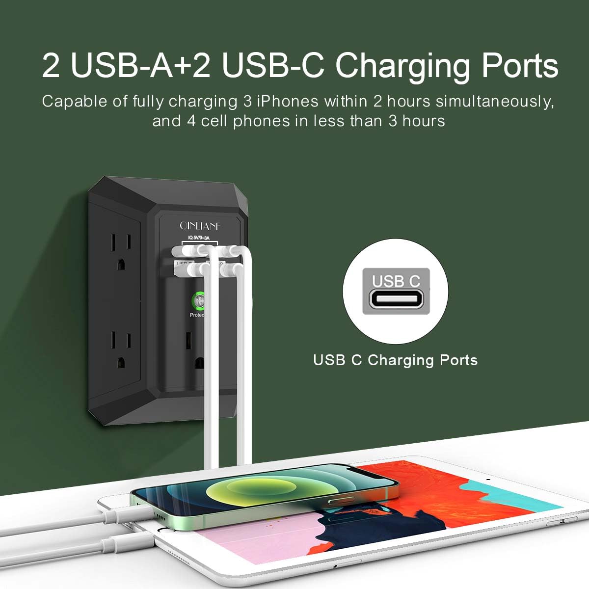 5-Outlet Wall Charger with USB Ports