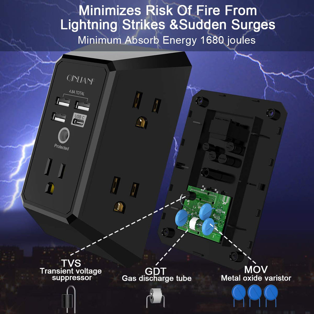 5-Outlet Wall Charger with USB Ports