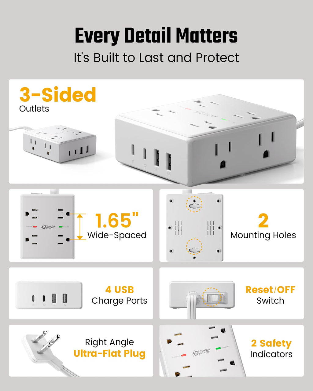 10ft Extension Cord with Surge Protection