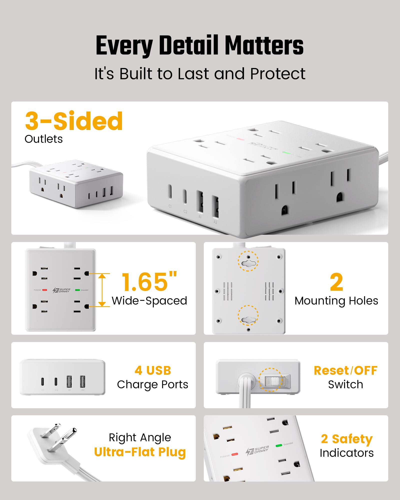 10ft Extension Cord with Surge Protection