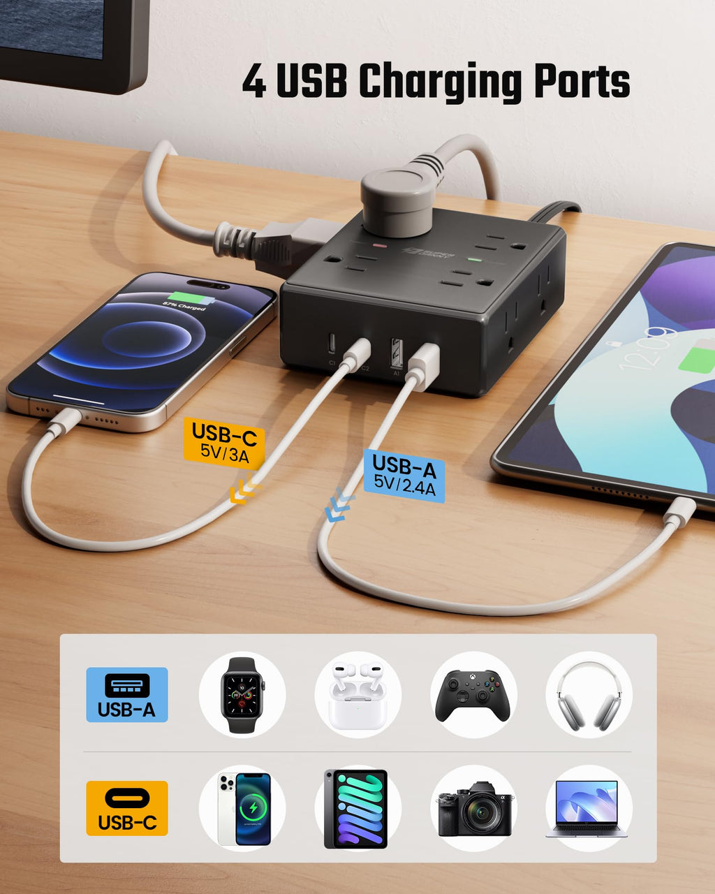 10ft Extension Cord with Surge Protection