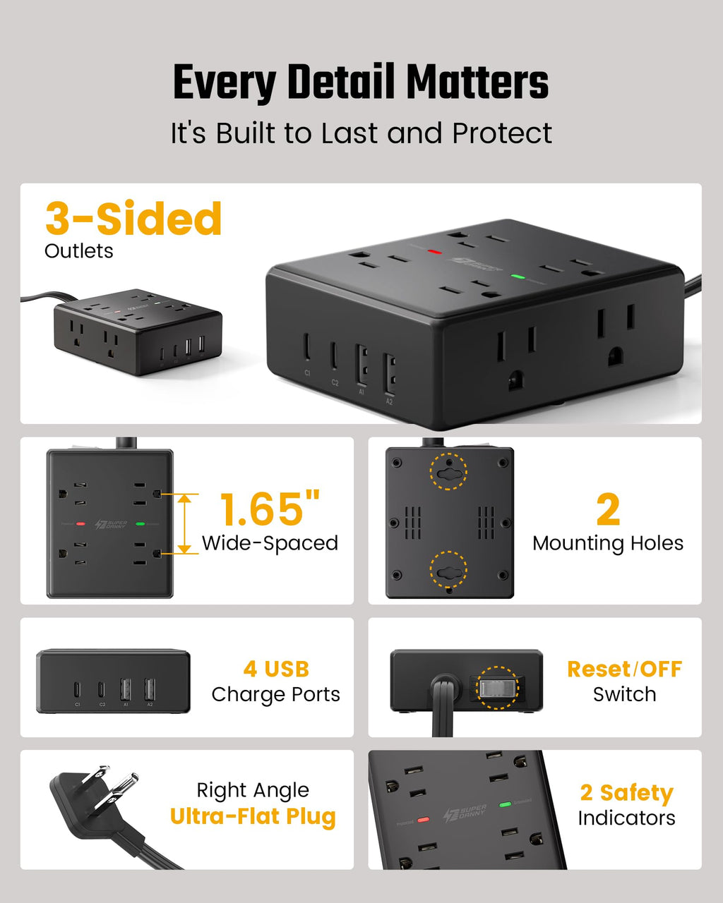 10ft Extension Cord with Surge Protection