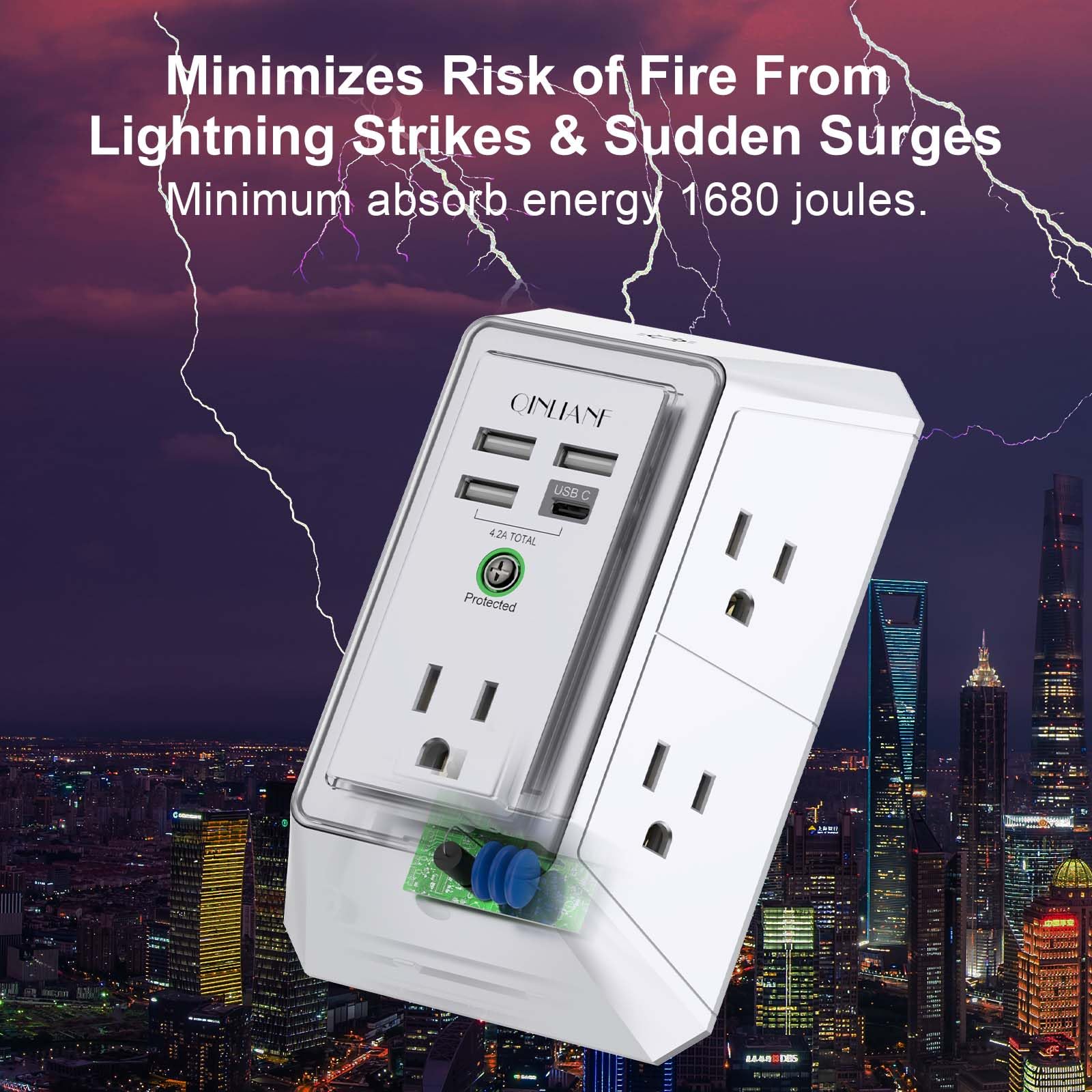 5-Outlet Wall Charger with USB Ports