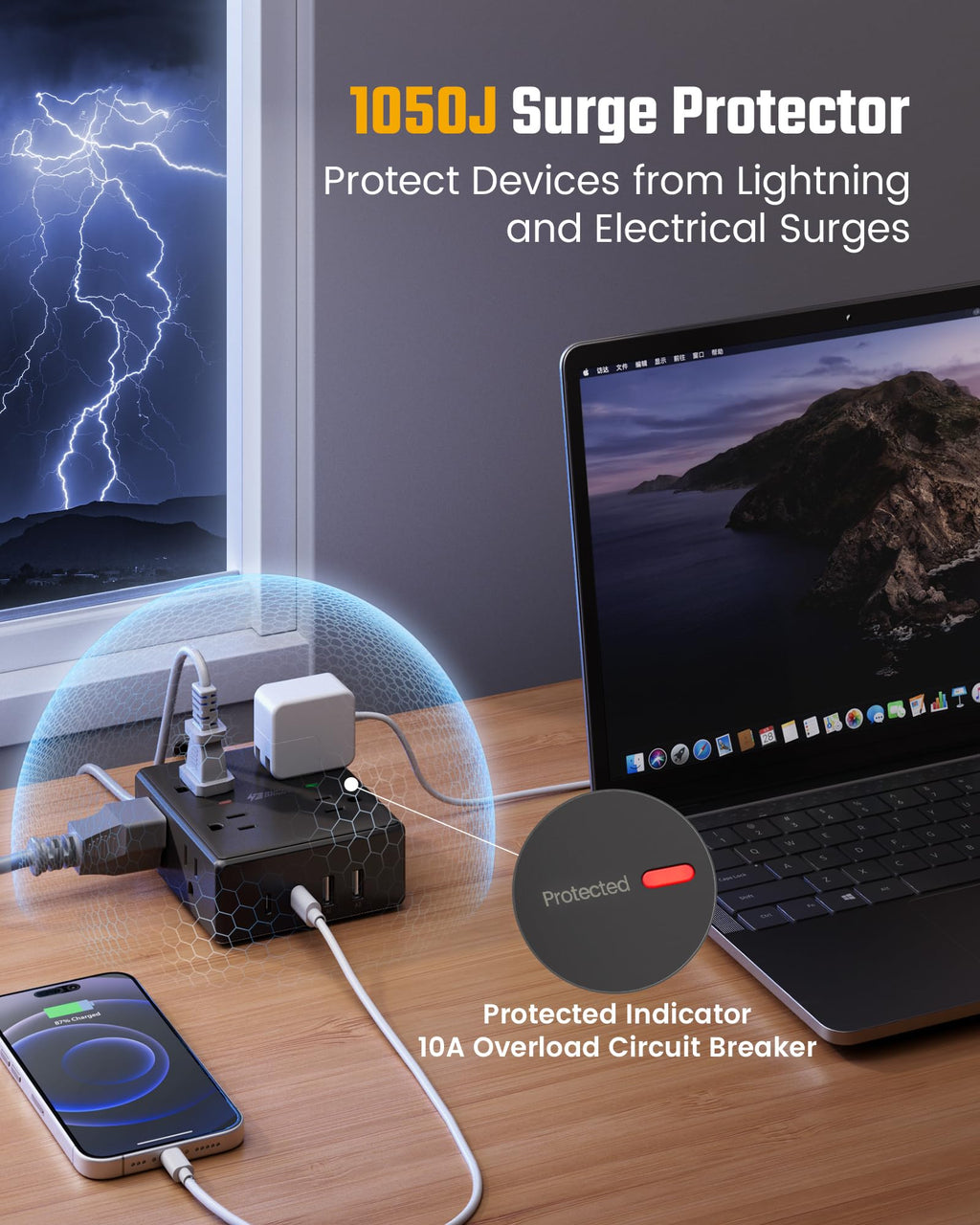 10ft Extension Cord with Surge Protection